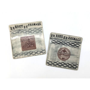Cheese Plates Embossed Ceramic Fromage Pont-l'Évêque & Camembert Le Baron Labels